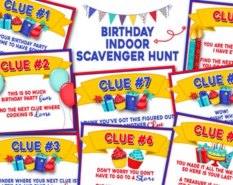 Geburtstags-Schatzsuche, Geburtstags-Partyspiel, Geburtstags-Schnitzeljagd, Kinder-Party-Spiel, einfache Aktivitäten, druckbares Spiel, Indoor-Jagd