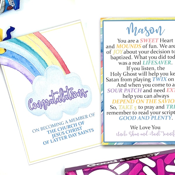 LDS Baptism Gift Card, Baptism Candy Gram, Baptism Candy Gift, Latter Day Saint Baptism Card, Great to Be Eight Card, Candy Gram Card