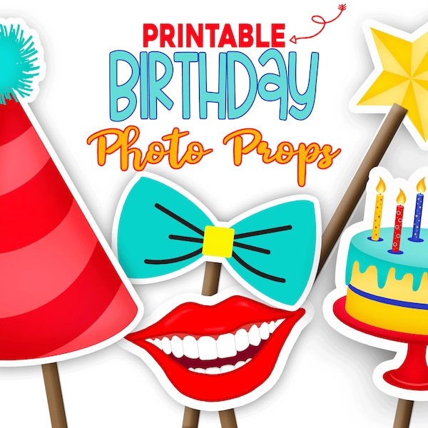 Birthday Photo Booth Props, Photo Props for Birthday Party, Printable Photo Props, Birthday Party Activities, Printable photo booth, Unisex