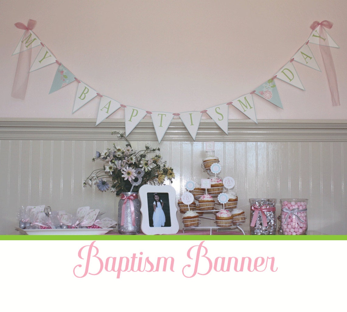 LDS Baptism Printable Banner Pink and Gray Girls Baptism - Etsy