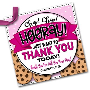 Etiqueta de agradecimiento, Chip Chip Hooray Sólo queremos agradecerle hoy, galletas de agradecimiento, etiqueta de galleta rosa, etiquetas de galletas, agradecimiento al maestro