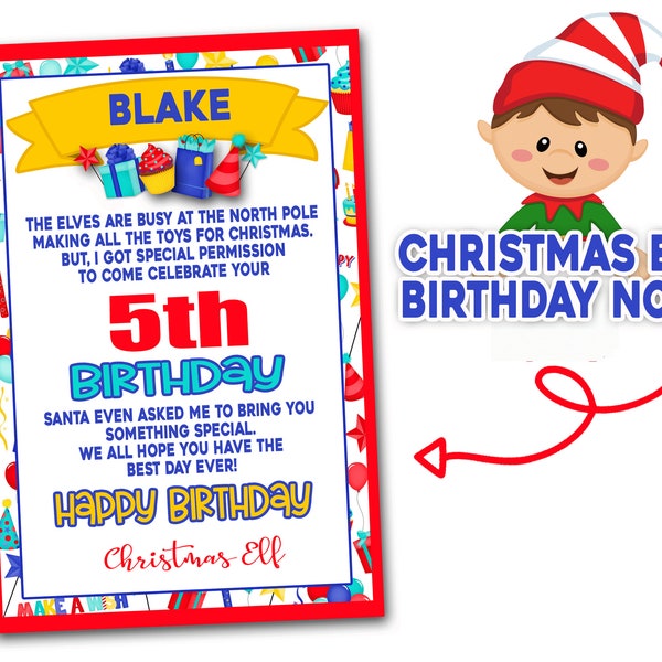 Elf Birthday Note, Christmas Elf Birthday Visit, Editable Elf Birthday Note, Printable, Christmas Elf Birthday Card, Elf Birthday Visit Card