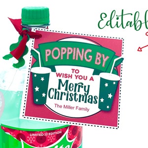 Christmas Neighbor Gift, Popping By Christmas Gift Tag, Holiday Co-Worker Gift, Soda Pop Christmas Gift Tag, Christmas Teacher Gift, Easy