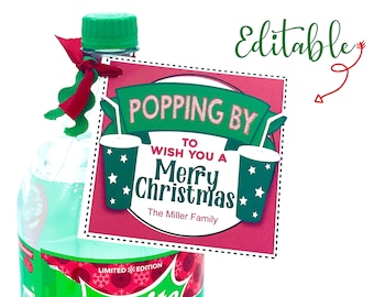 Christmas Neighbor Gift, Popping By Christmas Gift Tag, Holiday Co-Worker Gift, Soda Pop Christmas Gift Tag, Christmas Teacher Gift, Easy