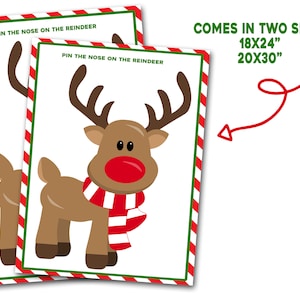 Pin the Nose on the Reindeer, Printable, Christmas Class Party Game, Poster Size Pin the Nose on the Reindeer, 20x30, 18x24, Holiday image 2