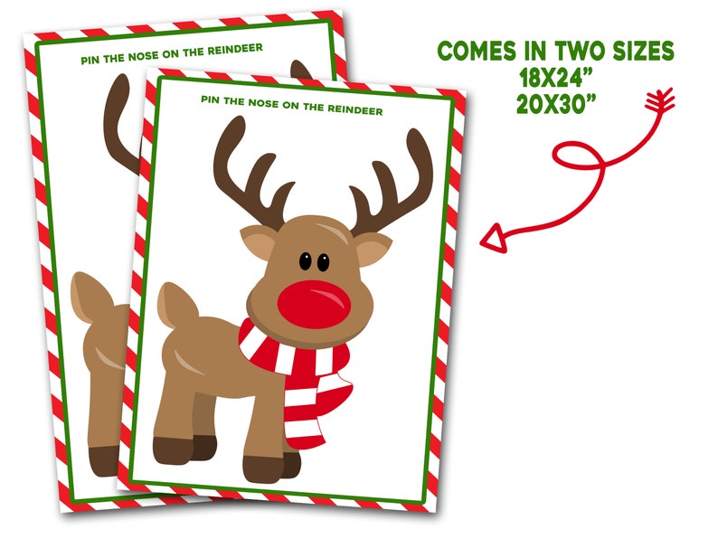 Pin the Nose on the Reindeer, Printable, Christmas Class Party Game, Poster Size Pin the Nose on the Reindeer, 20x30, 18x24, Holiday image 2