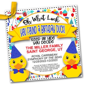 Birthday Duck Tags, Birthday Cruising Ducks, Rubber Duck Tag, Cruising Duck Game Tags, Editable Details, Printable, Birthday Cruise Ducks