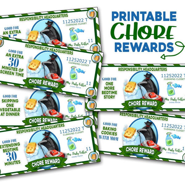 Chore Reward Coupons, Chore Rewards, Printable Chore Reward Coupons, Chore Charts, Chore Incentives, Instant Download, Printable Coupons