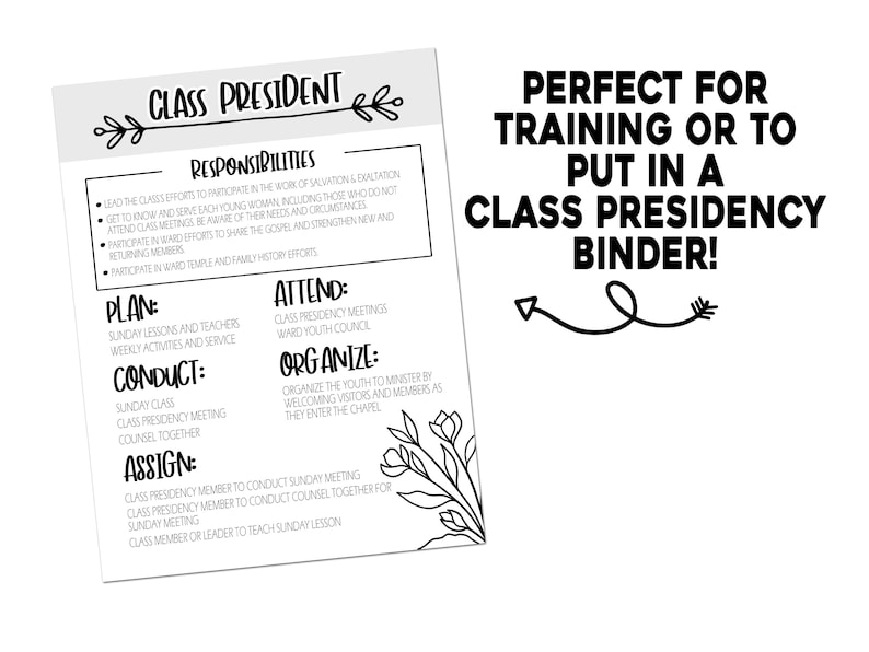 Young Women Class Presidency Responsibilities Sheets, Responsibilities ...