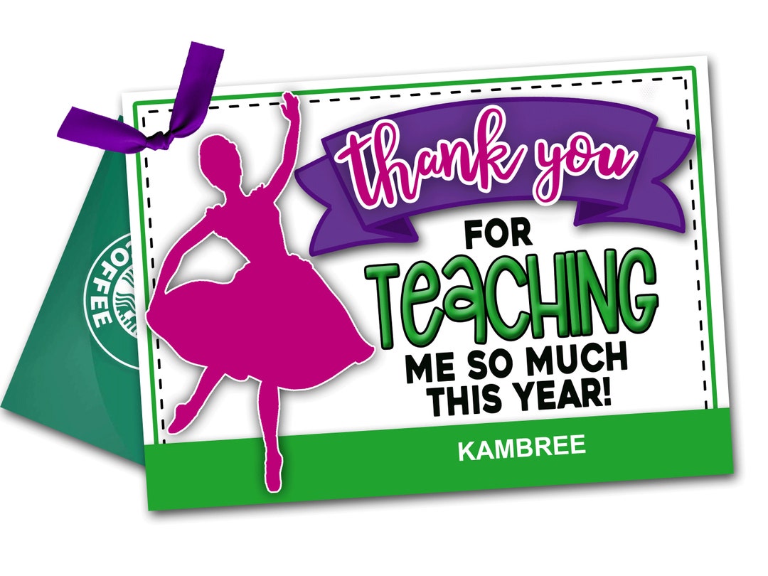Dance Teacher Thank You, Dance Teacher Gift Tags, Dance Thank You Card