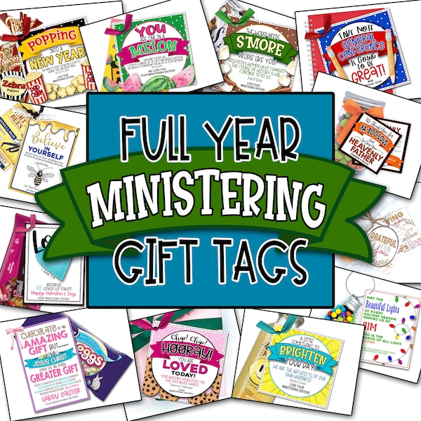 Ministering Gift Tag Bundle, Full Year Ministering Tags Bundle, 12 Ministering Handouts, LDS Relief Society Ministering, Ministering Tags