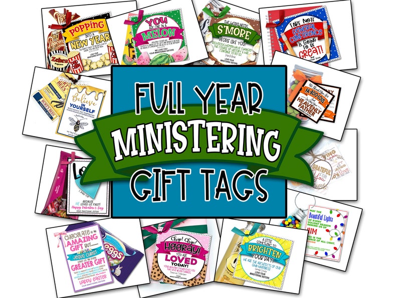 May include: A collection of colourful gift tags with various themes and sayings, such as "Popping a New Year", "You Are a Melon", "S'more", "I Love New School Supplies", "Believe in Yourself", "Chocolate is an Amazing Gift", "Hooray! You Are Loved Today!" and "A Little Something to Brighten Your Day".