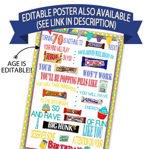 75th Birthday Poster, Candy Bar Poster, Friend Birthday Gift, Printable ...
