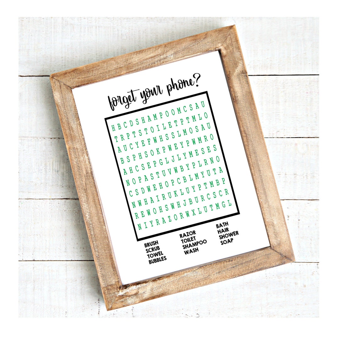 Bathroom Crossword Print, Funny Bathroom Sign, Your Phone, Bathroom Wall Decor, Bathroom