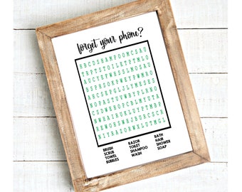 Bathroom Crossword Print, Funny Bathroom Sign, Forgot your phone, Bathroom Wall Decor, Bathroom Decoration, Bathroom Crossword Printable