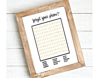 Bathroom Crossword Print, Funny Bathroom Sign, Forgot your phone, Bathroom Wall Decor, Bathroom Decoration, Bathroom Crossword Printable