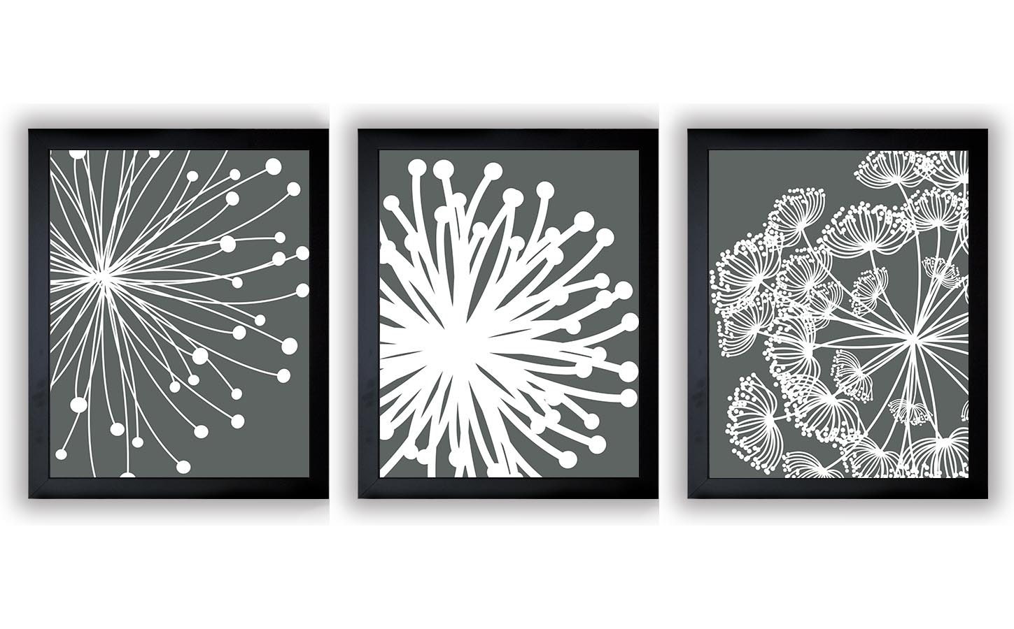 INSTANT DOWNLOAD Grey White Set of 3 Dandelion Art Printable Etsy