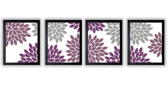 Instant Download Purple Plum Grey Chrysanthemum Set Of 4 Art Etsy