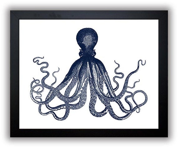 INSTANT DOWNLOAD Navy Blue Octopus Printable Bathroom Print | Etsy