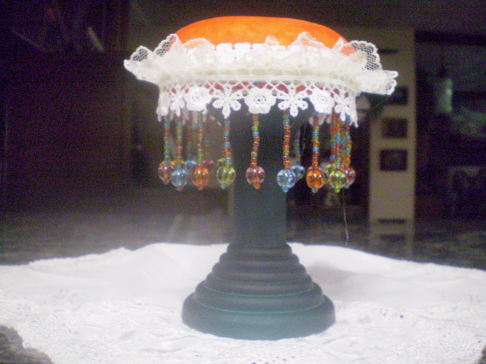 Teal Glass Candle Holder Pincushion Etsy