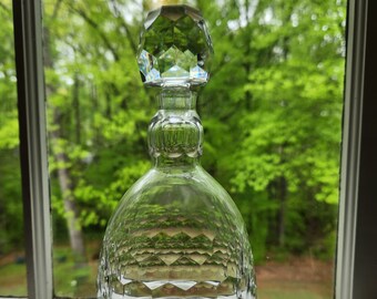 Marked Baccarat Cut Crystal Brandy Decanter Honeycomb w Original Stopper - France