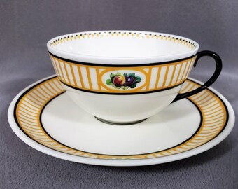 Rare Antique 1912 Tea Cup & Saucer by Royal Doulton / Robert Allen Studio Art Deco Fruit w Stripes  – England