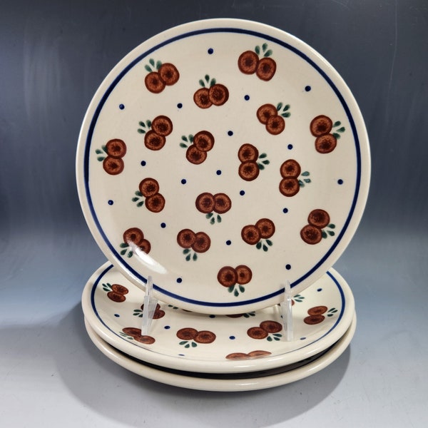 Polish Pottery Lunch or Salad Plates Rare Wild Cherry Pattern D6 C7 Set of 3 Boleslawiec Hand Painted - Poland