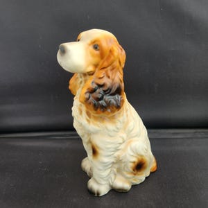 LARGE 7&quot; Sitting Springer / Cocker Spaniel Figurine by Brinn w Original Label 1970&#39;s Matte Porcelain - Japan