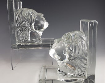 RARE - 1940s New Martinsville / Viking Glass "Nymph" or Lady Head Art Nouveau Bookends - USA