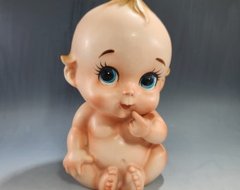 Lefton #3631 Cute Head Vase 1960s Big Eyes Bisque Porcelain Baby Succulent Planter Collector Gift Kewpie Style Kitsch - Japan