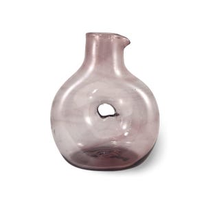 Signed Jean Valliers Glass Cruet / Mini Pitcher - Smokey Amethyst Carafe Donut Vase