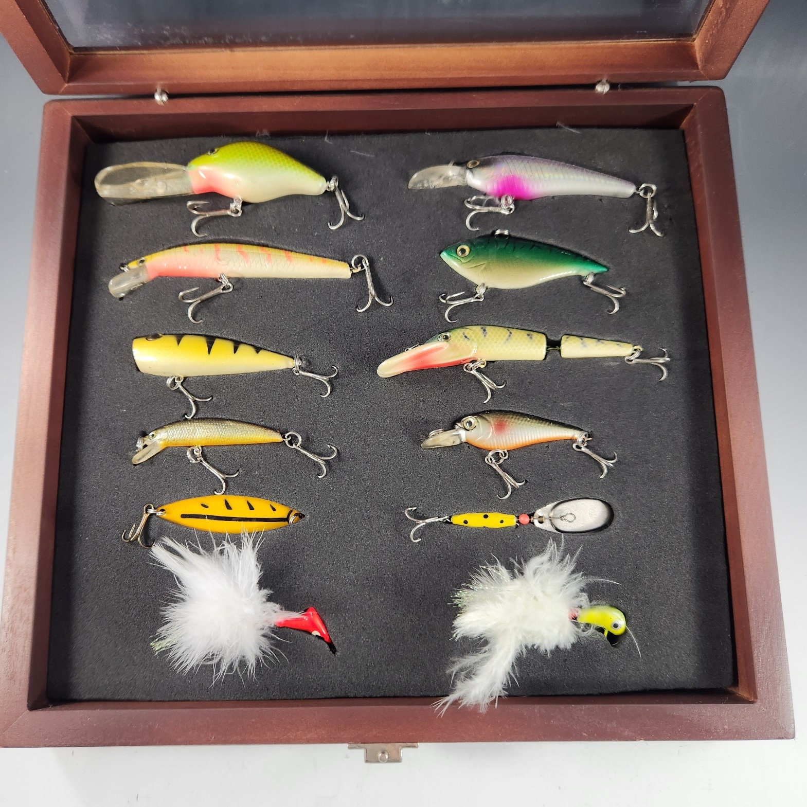 Fishing Lure Display Case Cabinet Wall Hook Wire Rack Shelf Fish Bait  Collectible W/ 98% UV Protection Lockable 