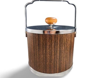 Vintage Atapco Chrome Wood Ice Bucket with Tongs – MCM Barware Liner USA