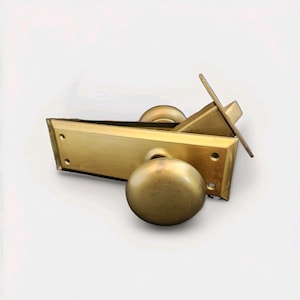 Vintage Brass Door Knob Set - Backplate Face Strike Plate - As Found - Minimalist Modern