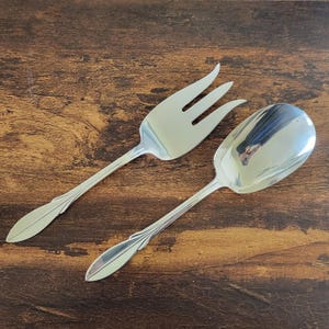 2 pc. OLD CALIFORNIA / Californian Salad Set in Original Box Serving Spoon & Fork Silver Plate Flatware Vintage Wm Rogers - USA