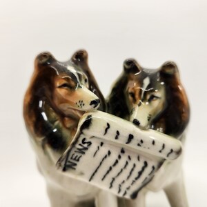Two Collie Dogs w Newspaper Porcelain Figurine Hand Painted Original Label by Royal Japan image 6
