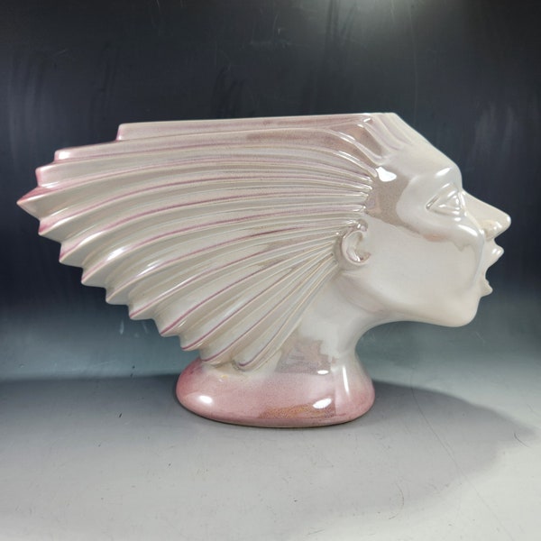 RARE Sunset Ceramics Funky Screaming Head Vase Planter Maggie Fisher Design Large Art Deco Pink Opalescent Ceramic - England