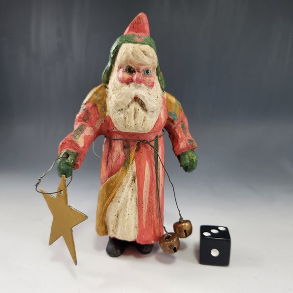 House of Hatten 1988 Folk Santa/Elf Holding Star by Designer Denise Calla Christmas Ornament Hand Painted