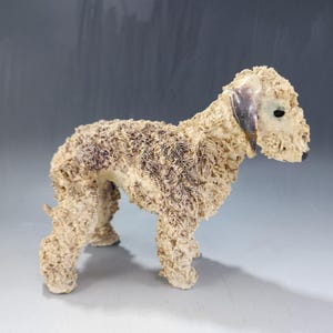 Early Signed Jane Callender Dog Figurine Hand Made OOAK - Blue Bedlington Terrier - RARE - Extruded Clay Spaghetti