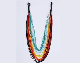 Southwestern Style Multi-Colored Tiered Seed Bead Necklace-27 inches long-beaded artisan multi-strand jewelry-Rainbow-Western-Cowboy