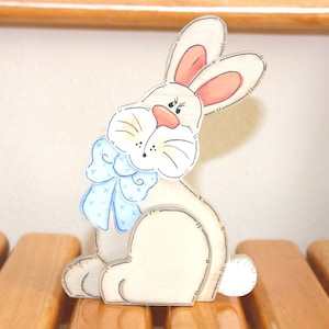 3-D Tole Painted Wooden Bunny decoration Easter Farmhouse decoration ornament accent piece rabbit hare Peter Cottontail