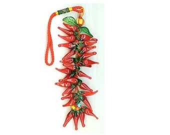 Miniature Glass Chile Ristra 9/12 inches-Hand-blown glass chilis-Cinco De Mayo-Mexico-Latino-chili-chilli-Español-espanol-lampwork beads