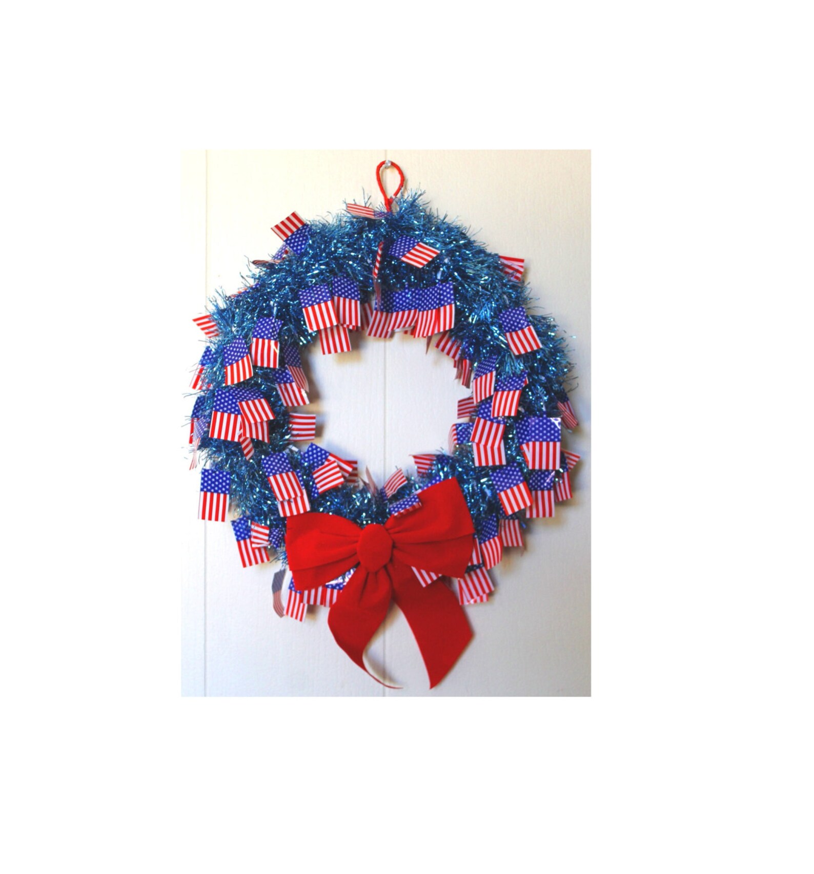 Patriotic 13 Inch Blue Tinsel and American Flag Wreathfront Etsy