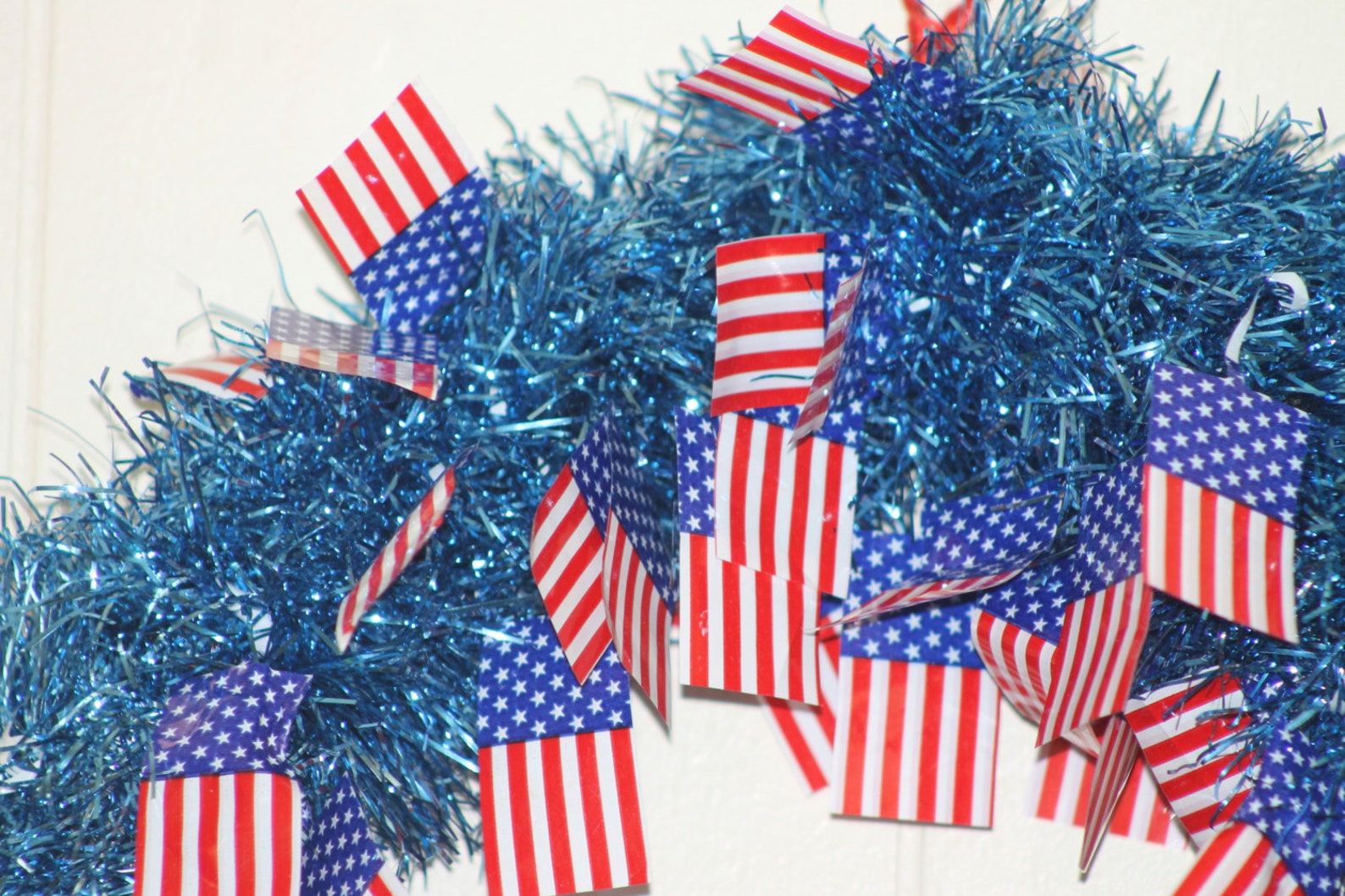 Patriotic 13 Inch Blue Tinsel and American Flag Wreathfront Etsy
