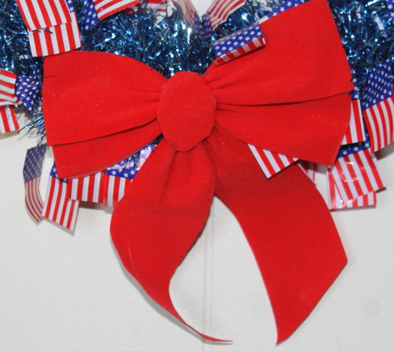 Patriotic 13 Inch Blue Tinsel and American Flag Wreathfront Etsy
