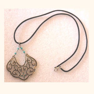 Filigree Gothic pendant necklace with turquoise colored beads-Boho-Blue jewelry gift-Vintage style-Native American-Powwow
