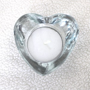 Vintage Heart Shaped Solid Glass Candle Holder-Tealight Candle included!-EXCELLENT Condition-crystal clear-Valentine&#39;s Day-LOVE-kisses