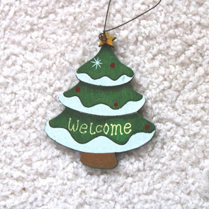 Rustic Vintage Wooden Christmas Tree Welcome Ornament-winter-stay warm-Noel-Navidad-winter-snowman-snow man-Night Before Christmas