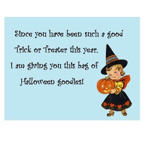 Instant Digital Download-Goodie Bag Inserts-Printable PDF-Trick or Treat goody bags-Halloween Flat Cards-Package-Classroom Handouts-Teacher