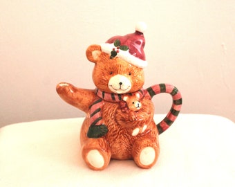 Teddy Bear Santa Ceramic Teapot-Pitcher-EXCELLENT CONDITION-Christmas-Earthenware Dishwasher Safe